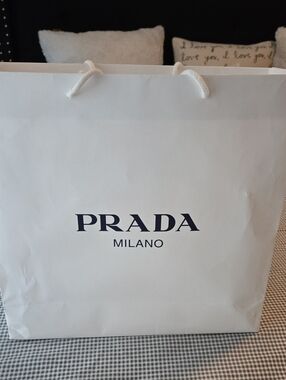 Prada White Men’s Shopping Bag with Navy Logo